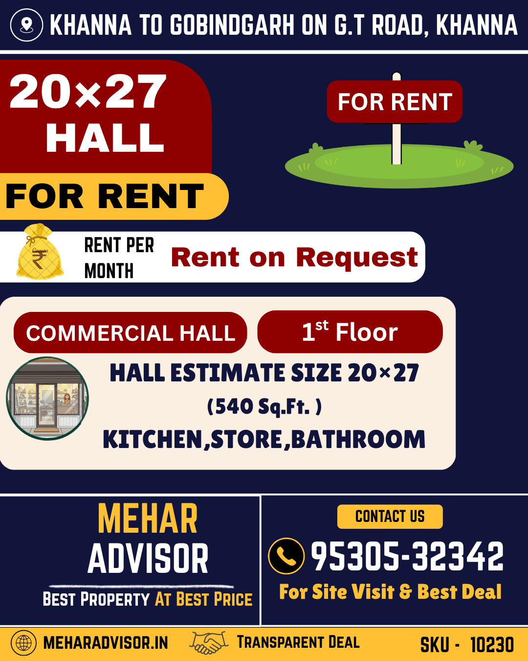 HALL ON RENT COMMERCIAL KHANNA TO GOBINDGARH ON GT ROAD KHANNA SKU10230