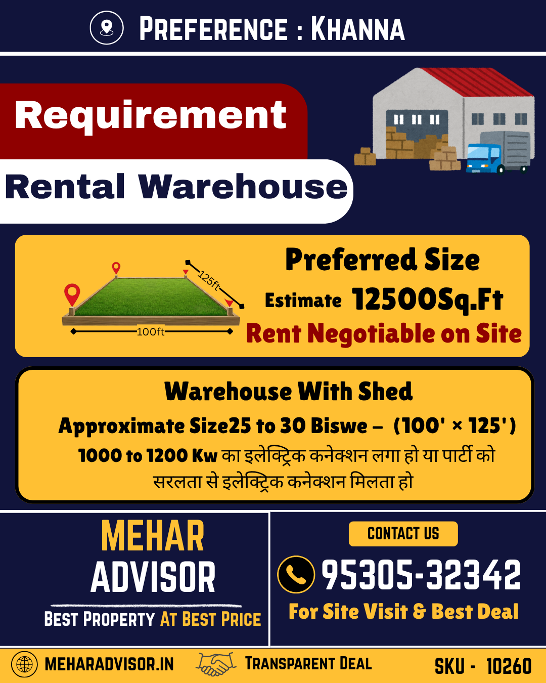 REQUIERMENT RENTAL WAREHOUSE PREFERENCE KHANNA SKU10260