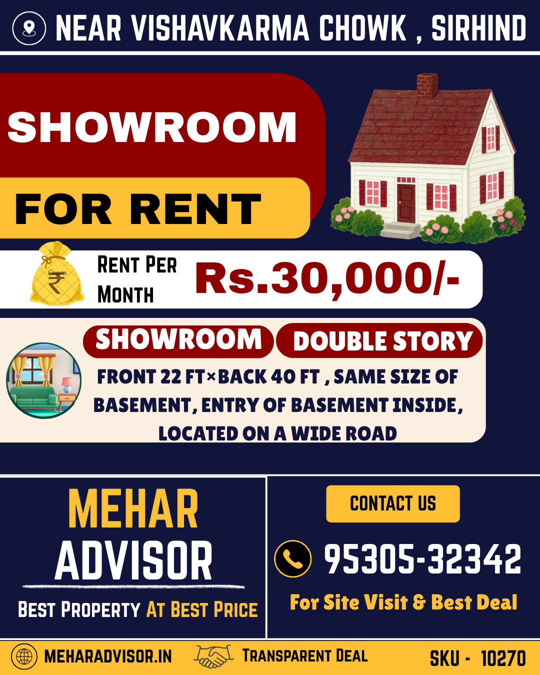 SHOWROOM ON RENT VISHAVKARMA CHOWK SIRHIND SKU10270
