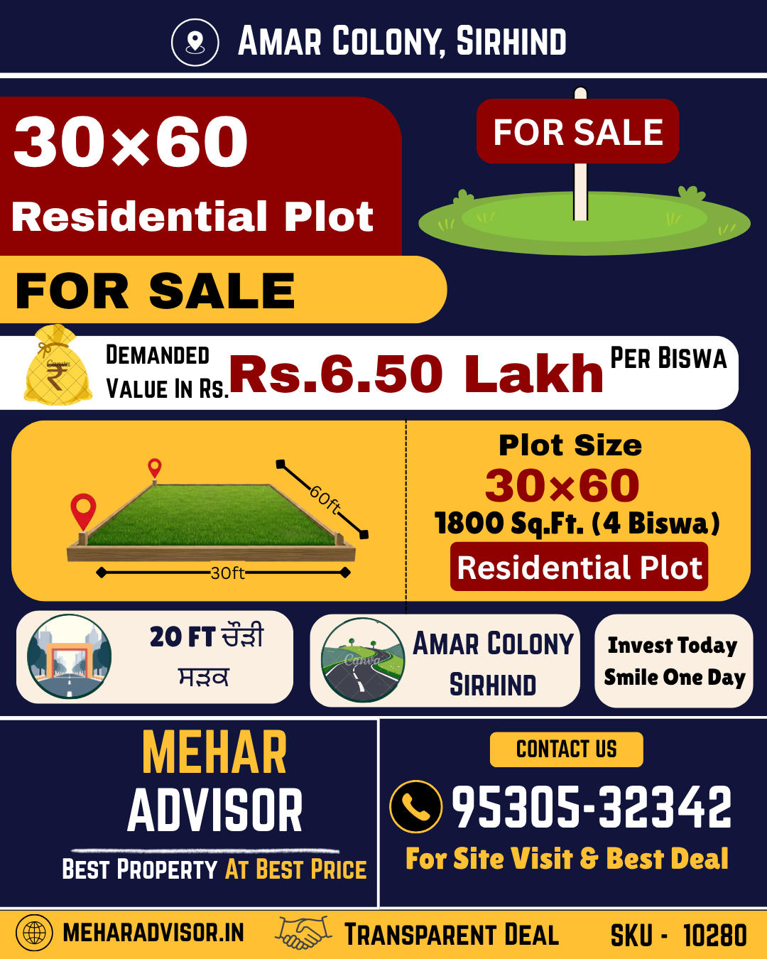 PLOT FOR SALE AMAR COLONY SIRHIND SKU10280