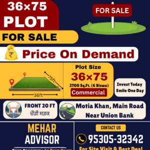 Plot for Sale, Motia Khan On Road ,Near Union Bank , Mandi gobindgarh SKU10360