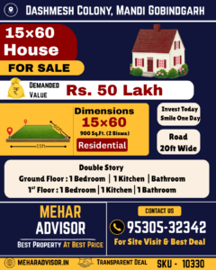 HOUSE FOR SALE DASHMESH COLONY, MANDI GOBINDGARH SKU10330