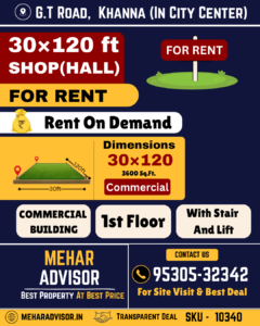 Shop(Hall) For Rent On G.T Road, Khanna (In City Center) SKU10340