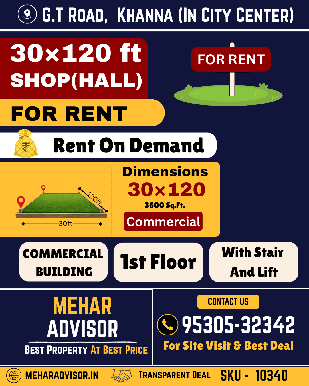 Shop(Hall) For Rent On G.T Road, Khanna (In City Center) SKU10340