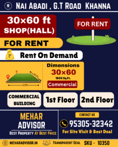 Shop(Hall) For Rent In Nai Abadi , G.T Road, Khanna SKU10350